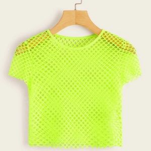 Neon mesh fishnet crop top